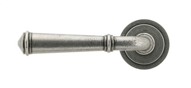 Rounded Pewter Lever Door Handle on Art Deco Rose Rounded Pewter Lever Door Handle on Art Deco Rose