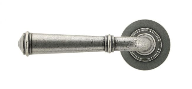 Rounded Pewter Lever Door Handle on Rose Rounded Pewter Lever Door Handle on Rose
