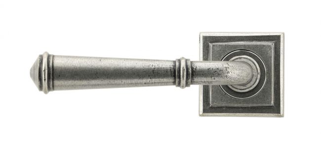Rounded Pewter Lever Door Handle on Square Rose Rounded Pewter Lever Door Handle on Square Rose