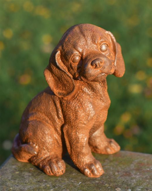 Rustic "Adorable Sitting Dog" Garden Sculpture