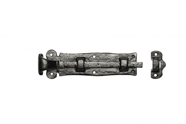 5" Rustic Antique Black Iron Straight Door or Gate Bolt With Scrolled Handle