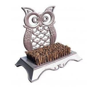 Cast Iron Owl Boot Brush in a Rustic Brown Finish