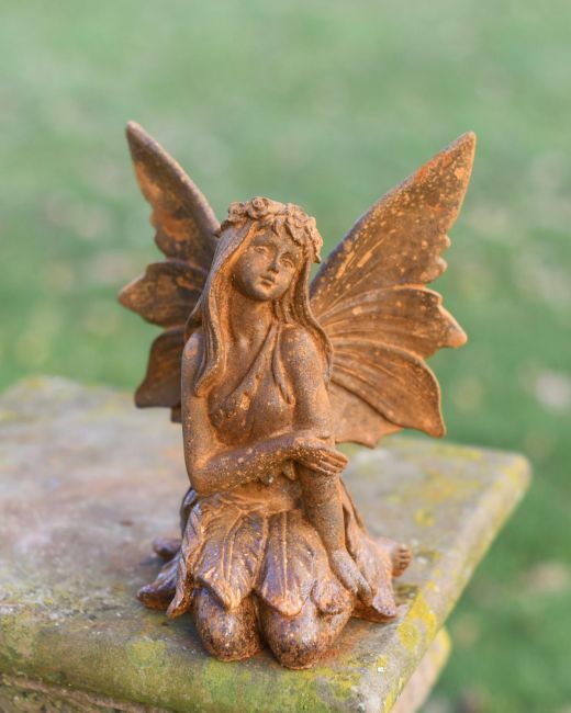 Rustic Cast Iron "Sitting Angel" Garden Sculpture