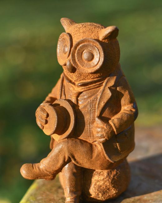 Rustic Cast Iron "Suited & Booted" Owl Garden Sculpture