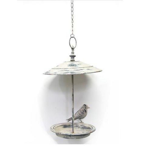 Chain Hanging Bird Feeder in a Rustic Cream Finish