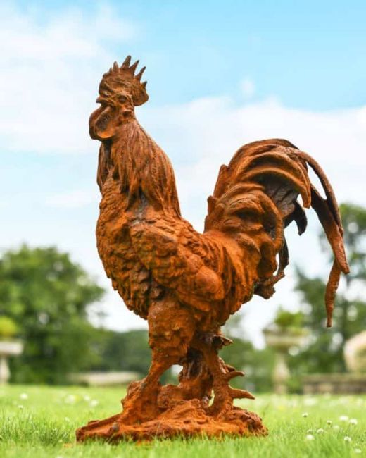 Rustic Rooster Cast Iron Sculpture - Thumbnail