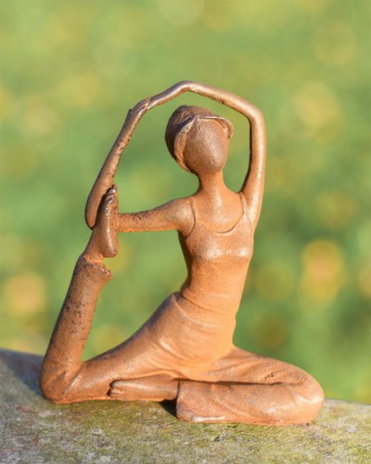 Rustic Cast Iron Woman In Yoga Pose Garden Sculpture