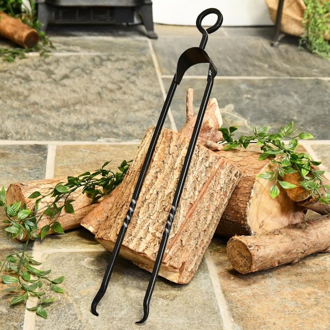 Natural Iron Twist Fireplace Tongs Natural Iron Twist Fireplace Tongs