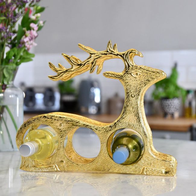 "Laying Stag" Wine Rack in Gold Finish "Laying Stag" Wine Rack in Gold Finish