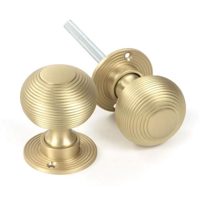 Satin Brass "Beehive" Mortice & Rim Doorknob Set Satin Brass "Beehive" Mortice & Rim Doorknob Set