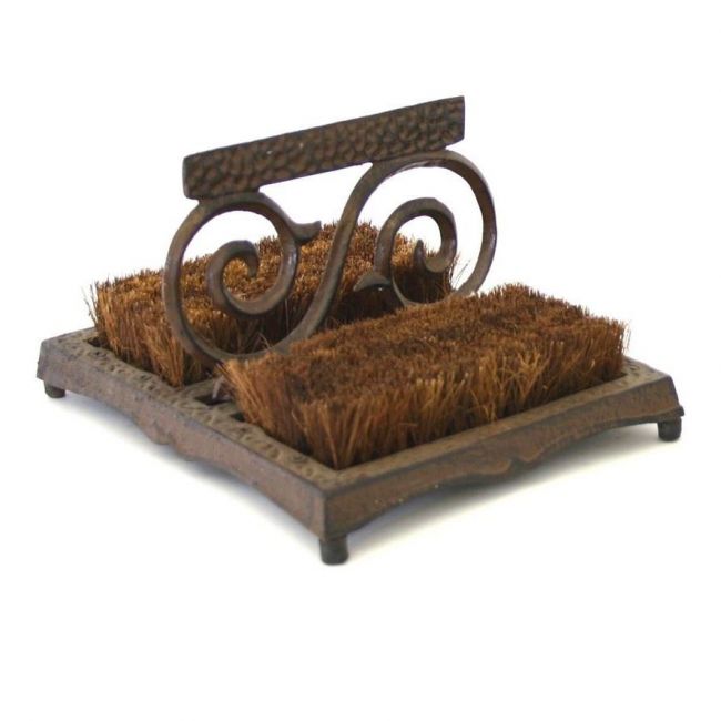 Scrolled Cast Iron Boot Brush & Scraper in a Rustic Brown