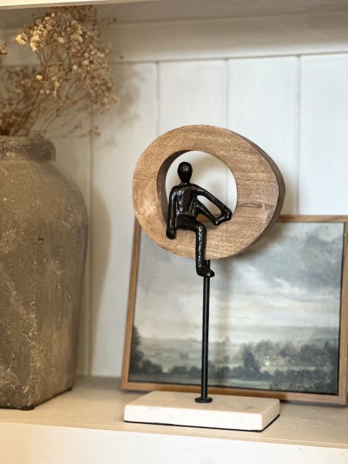 "Soul Searching" Aluminium, Mango Wood & Marble Sculpture - Black