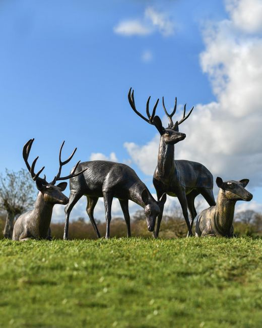 Herd of Recycled Cast Aluminium Stag & Doe Sculpture in Situ Herd of Recycled Cast Aluminium Stag & Doe Sculpture in Situ