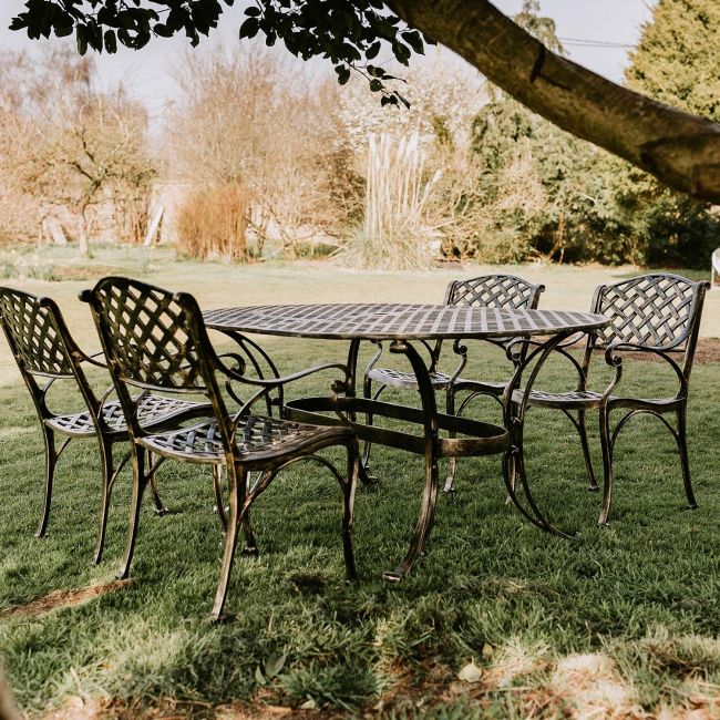 Brushed Gold "Chigwell" Oval Six Seater Table & Chair Set 