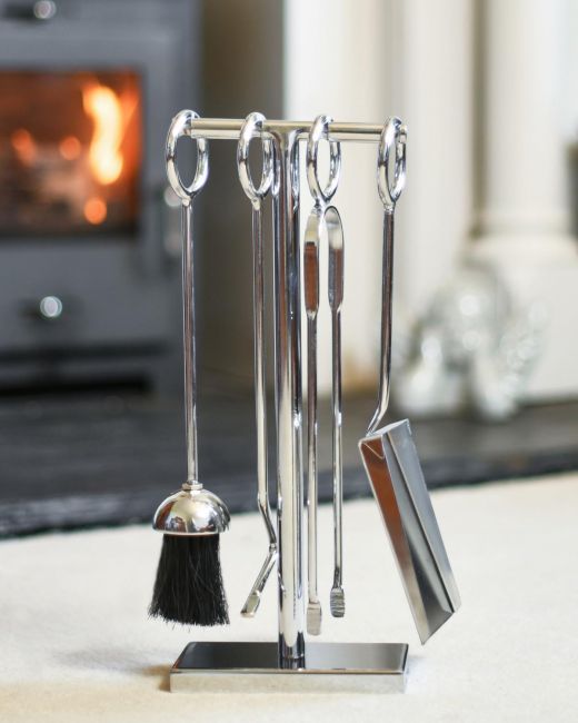 Silver Contemporary Loop Handle Four Piece Companion Set - 42cm Silver Contemporary Loop Handle Four Piece Companion Set - 42cm