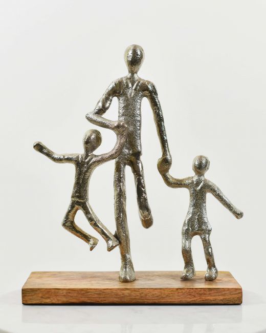 "Holding On" Aluminium and Mango Wood Sculpture - Silver