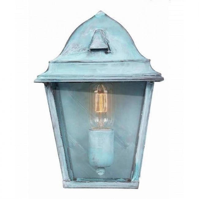 Traditional Brass Half Wall Lantern Finished in Verdigris Traditional Brass Half Wall Lantern Finished in Verdigris