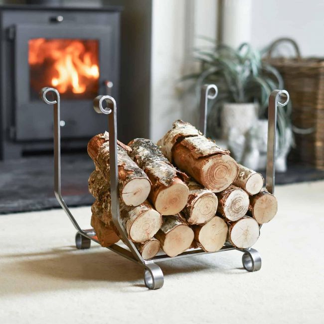 Simplistic Antique Pewter Finish Log Holder Simplistic Antique Pewter Finish Log Holder