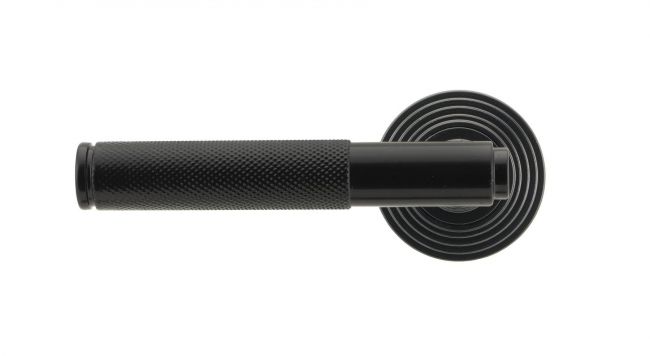 Sleek Black Textured Unsprung Lever Door Handle on Beehive Rose Sleek Black Textured Unsprung Lever Door Handle on Beehive Rose