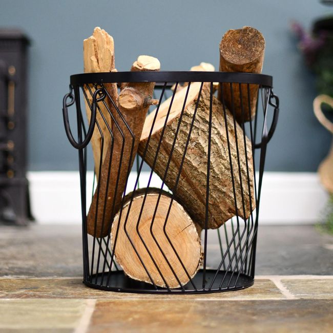 Small Art Deco Wire Log Basket in Situ Small Art Deco Wire Log Basket in Situ