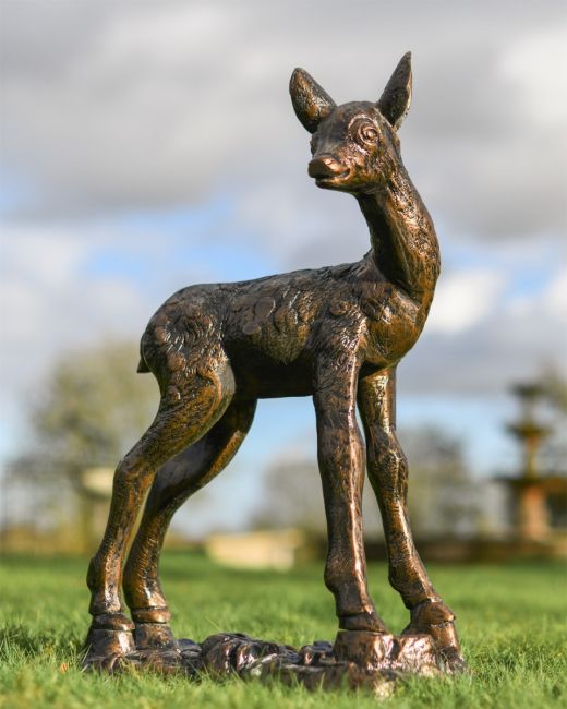 "Hazel" Fawn On Base Garden Sculpture