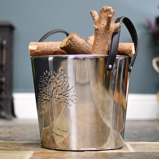 Small Polished Steel "TRee of Life" Log Basket Small Polished Steel "TRee of Life" Log Basket