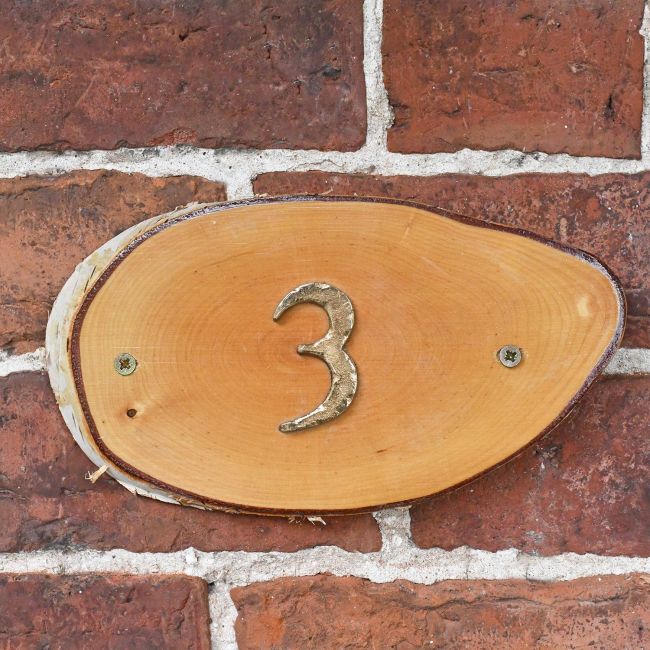 Natural Hard Wood Rustic House Number Sign - 3 Natural Hard Wood Rustic House Number Sign - 3