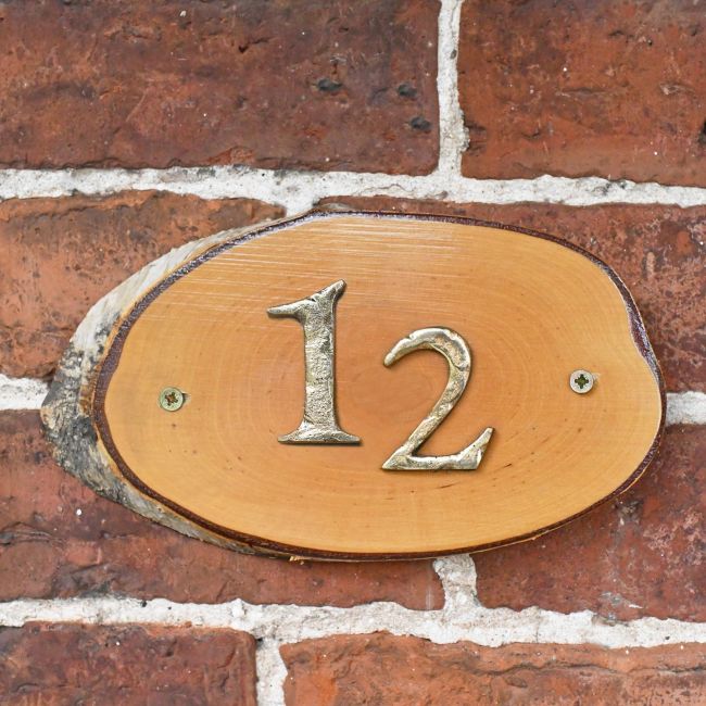Natural Hard Wood Rustic House Number Sign - 12