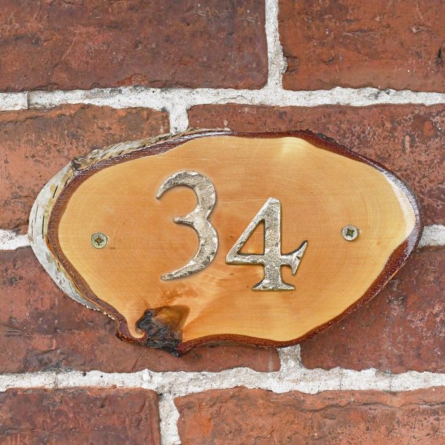 Natural Hard Wood Rustic House Number Sign - 34