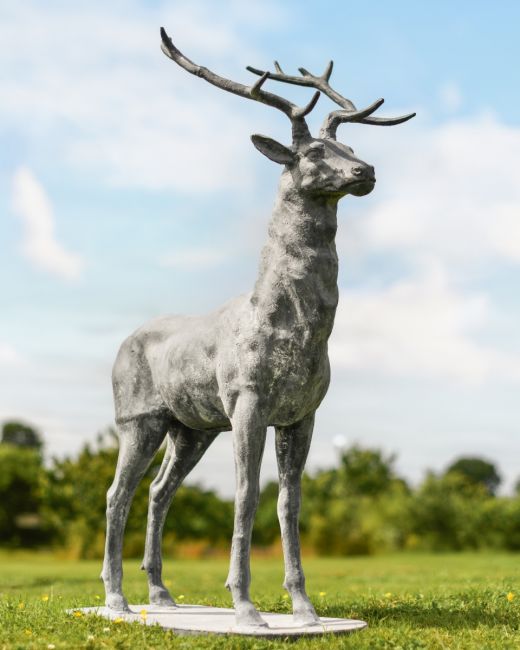 "Zekin" Lead Finished Cast Iron Stag Sculpture - Facing Forward