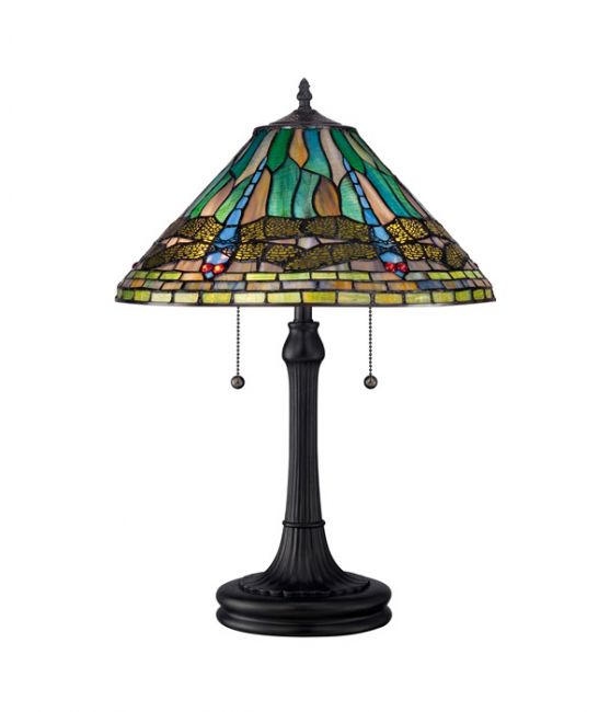 "Roveswick Gardens" Stained Glass Dragonfly Table Lamp