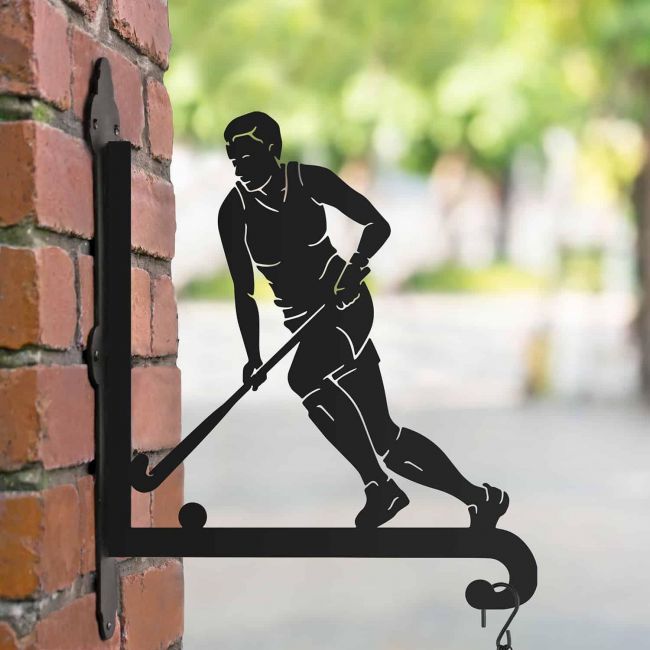 Steel Female Hockey Player Hanging Basket Bracket