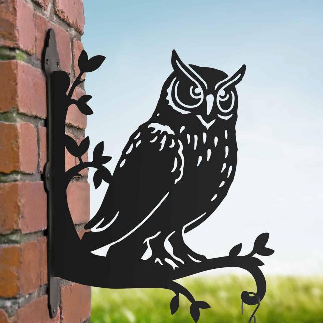 Steel Great Horned Owl Hanging Basket Bracket Steel Great Horned Owl Hanging Basket Bracket