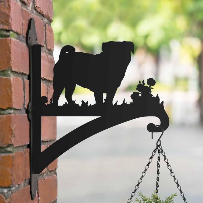 Steel Pug Dog Hanging Basket Bracket