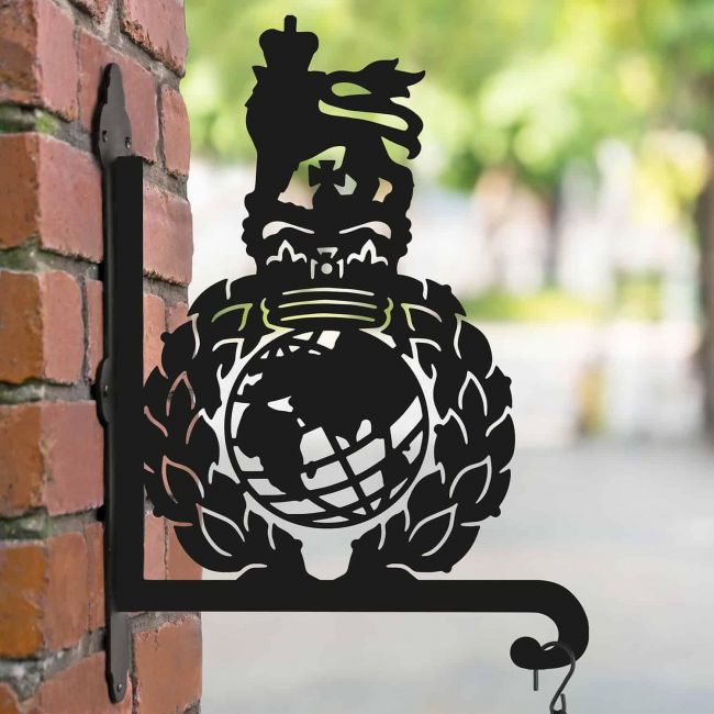 Steel Royal Marine Badge Hanging Basket Bracket Steel Royal Marine Badge Hanging Basket Bracket