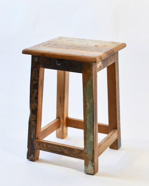 Reclaimed Wood Stool with Drawer Reclaimed Wood Stool with Drawer