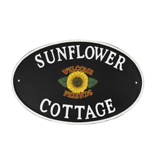 Sunflower Cast Iron Effect Oval House Name Sign