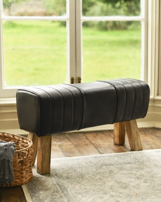 The Brodie Mango Wood & Black Leather Bench The Brodie Mango Wood & Black Leather Bench