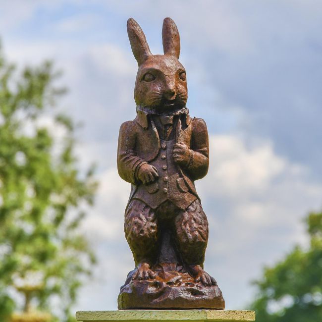 The Elegant Cast Iron Rabbit Sculpture in Situ in the Garden