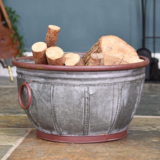 Steel "The Lulworth" Log Basket in Use Holding Logs Steel "The Lulworth" Log Basket in Use Holding Logs