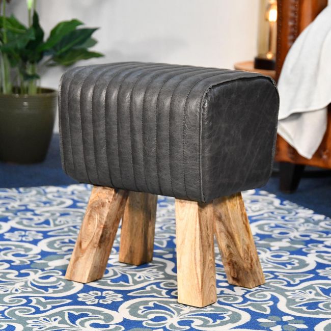 "The Orton" Mango Wood & Leather Bug Stool Finished in Black "The Orton" Mango Wood & Leather Bug Stool Finished in Black