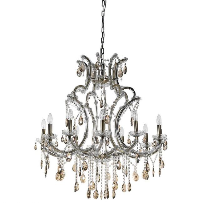 Traditional Chandelier Finished in Chrome with Amber Glass 