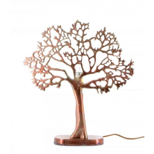 Table Lamp With Tree Silhouette Created From Oxidised copper