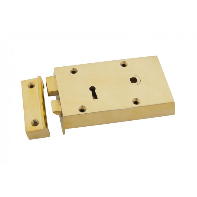Right Hand Polished Brass Rim Lock - Small