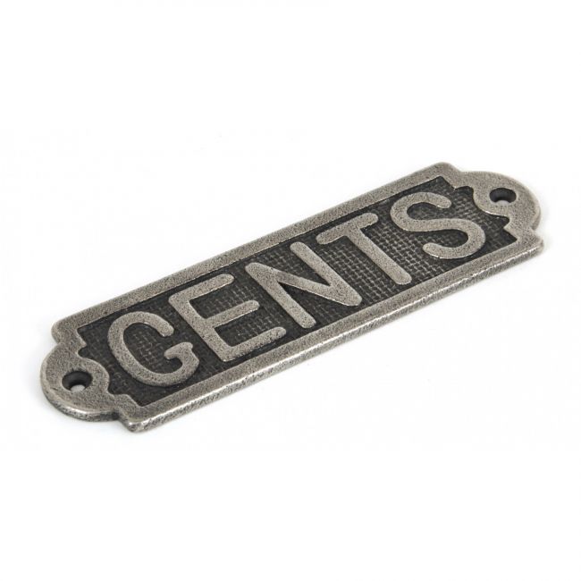 Antique Pewter "Gents" Sign - Solid Brass Antique Pewter "Gents" Sign - Solid Brass
