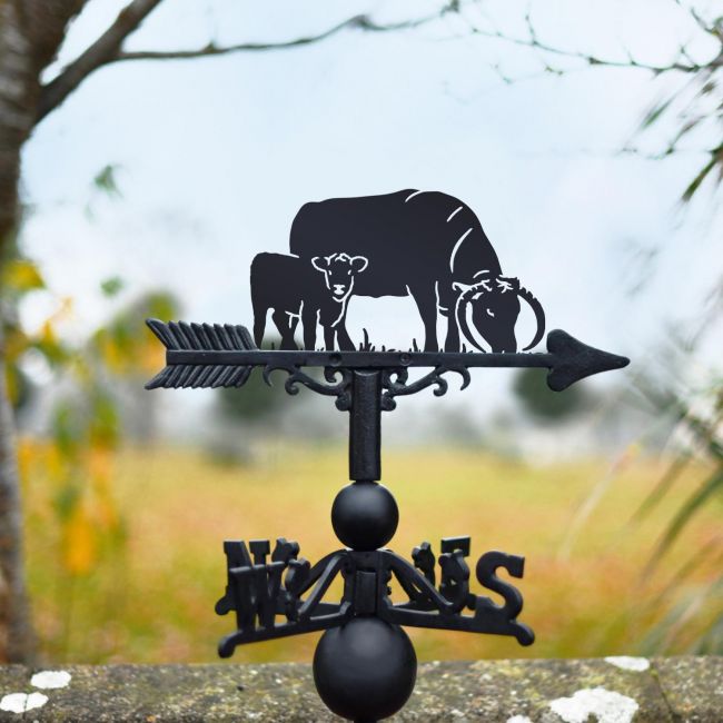 English Longhorn Cow & Calf Steel and Cast Iron Weathervane English Longhorn Cow & Calf Steel and Cast Iron Weathervane
