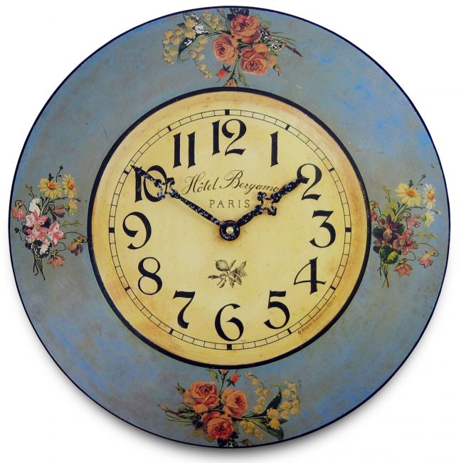 Wild Flower Antique Blue Wall Clock