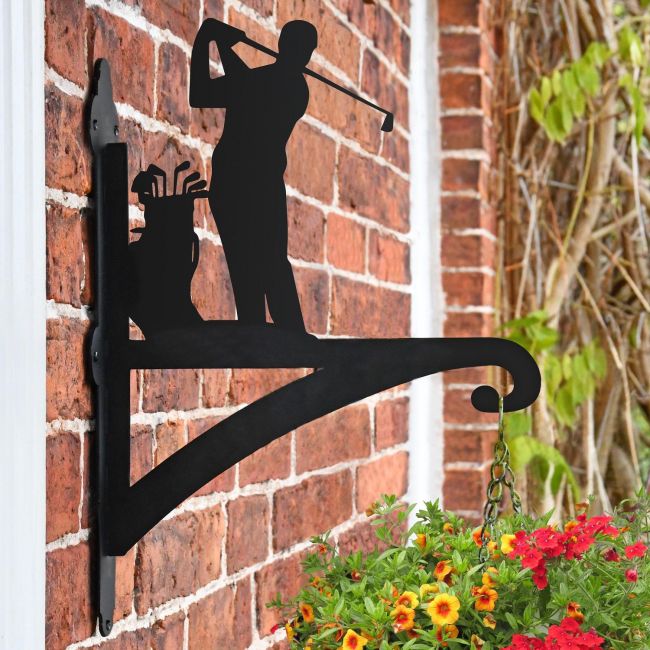 Golfer Hanging Basket Bracket on Brick Wall Golfer Hanging Basket Bracket on Brick Wall