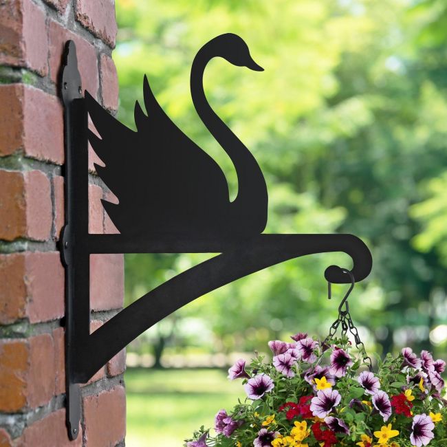 Swan Hanging Basket Bracket in Situ on a Brick Wall