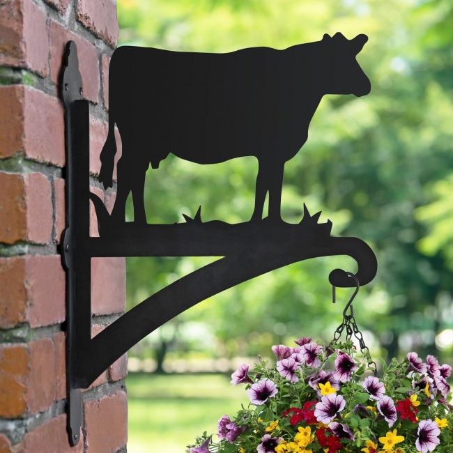 Cow Hanging Basket Bracket in Garden Setting Cow Hanging Basket Bracket in Garden Setting